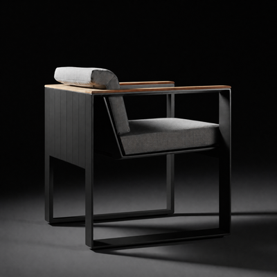 Modern Minimalist Charcoal Aluminum & Teak Outdoor Lounge Suite