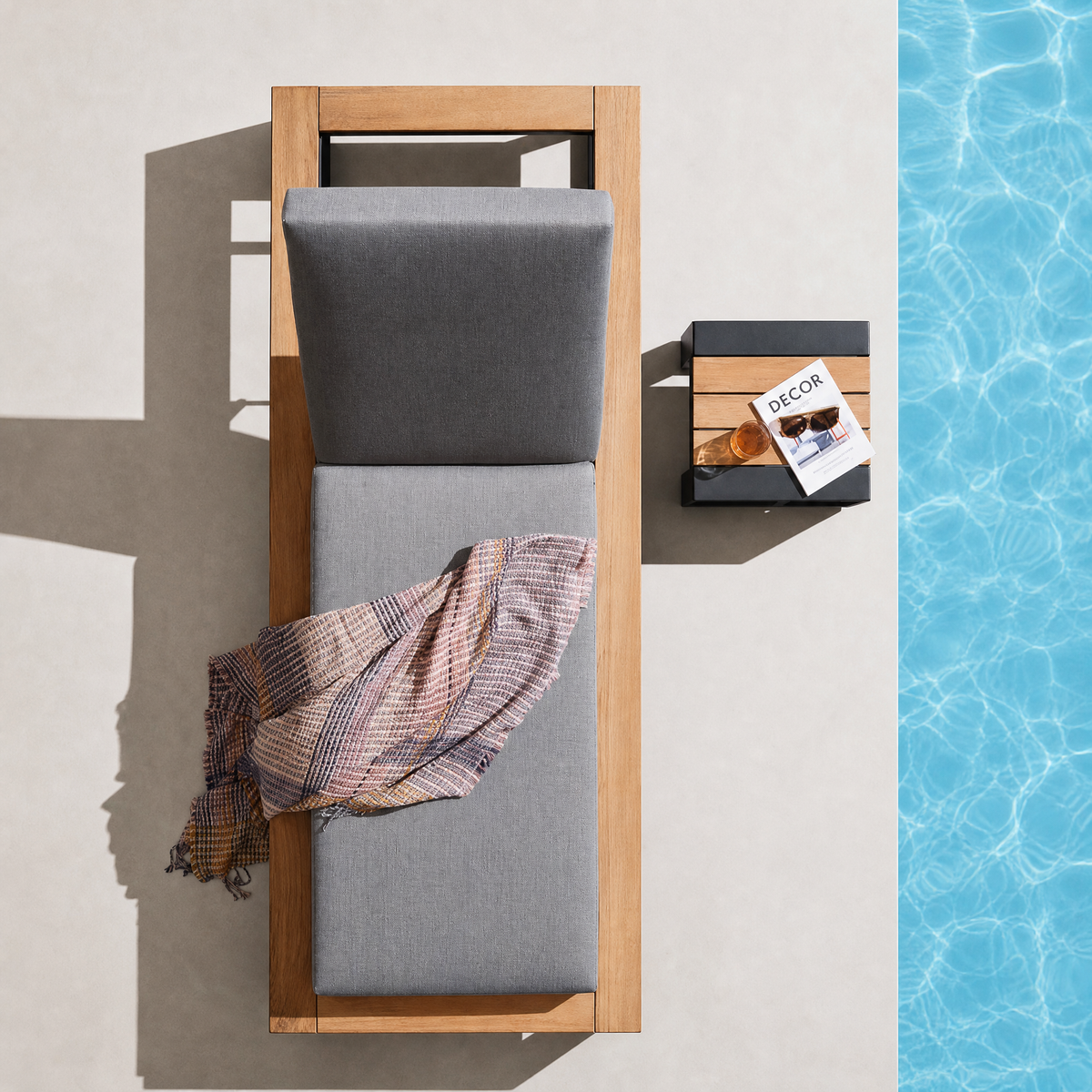 Modern Minimalist Charcoal Aluminum & Teak Outdoor Lounge Suite